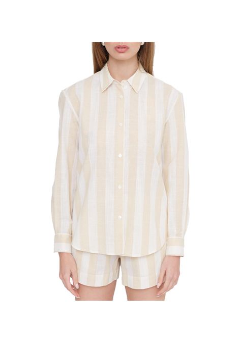Camicia Mc2 Saint Barth Meredith donna MEREDITH05739H Beige colletto a punta maniche lunghe carre polsini lino MC2 SAINT BARTH | Camicie | MEREDITH05739H1110